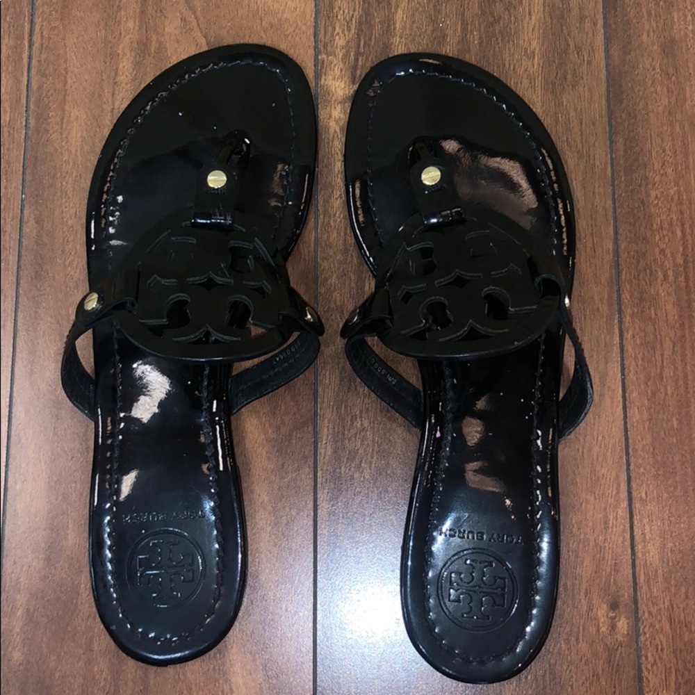 Tory Burch Black Patent Leather Miller Sandals